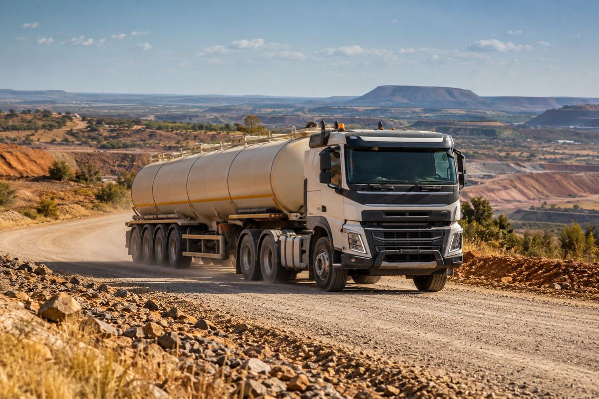 Camion-citerne sur une piste minière